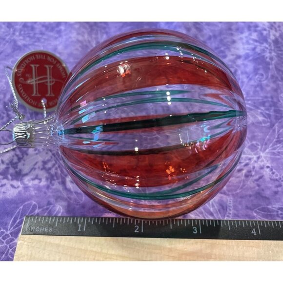 Home For‎ The Holidays Glass Red Green Stripe Ball Christmas Ornament 1999 VTG - Picture 5 of 5